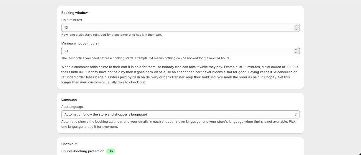 The Settings page with the App language section set to Automatic
