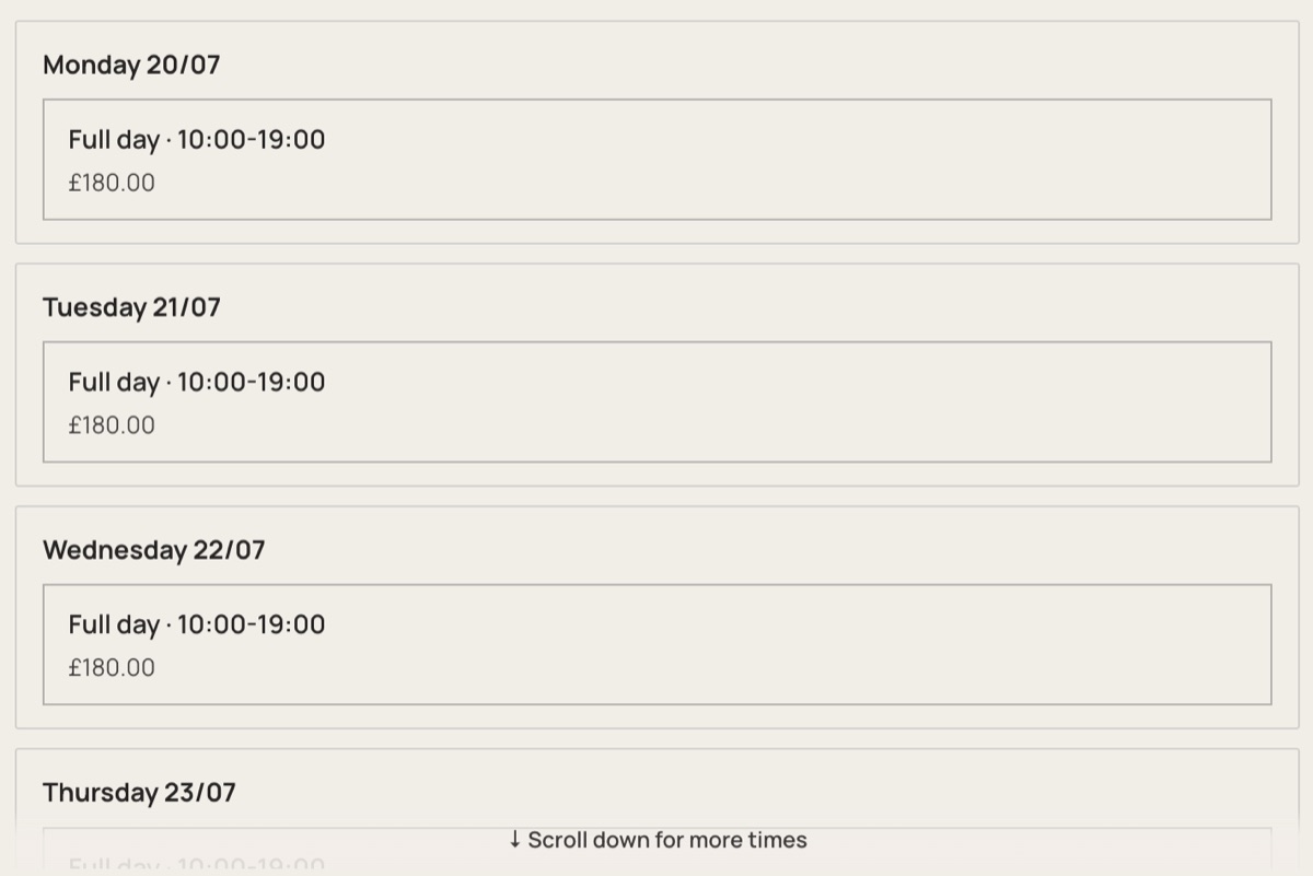 Full-day booking slots
